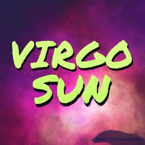 Text VIRGO SUN over a purple/pink background