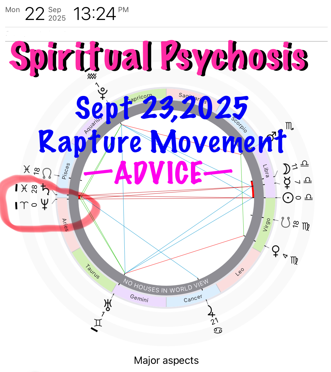 an image of todays astrology chart (Sept 22) with Neptune and Saturn circled in red
